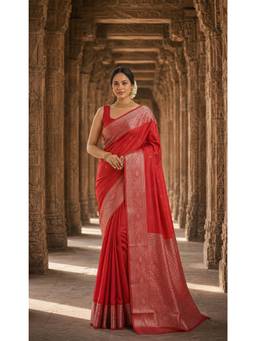 Anjaneya Sarees - Red Woven Designer Banarasi Silk Kanjivaram Saree
