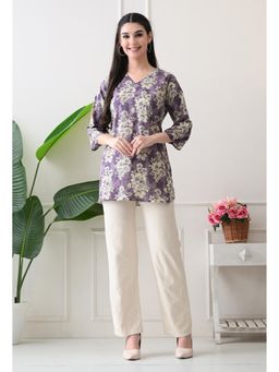 Rimika - Women Purple Floral Printed Straight Kurti