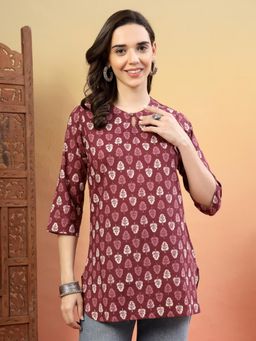 Rimika - Women Maroon Ethnic Printed Straight Kurti