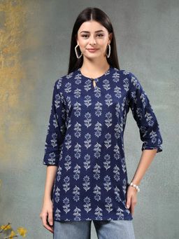 Rimika - Women Blue Floral Printed Cotton Straight Kurta