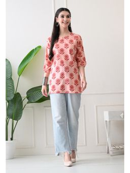 Rimika - Women Peach Floral Printed Straight Kurti