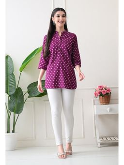 Rimika - Women Purple Printed Straight Kurti with Mandarin Collar