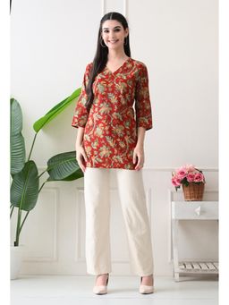Rimika - Women Red Floral Printed Straight Kurti