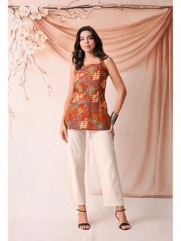 Rimika - Women Rust Leaf Jaal Printed Straight Kurti