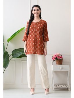 Rimika - Women Rust Floral Cotton Kurti