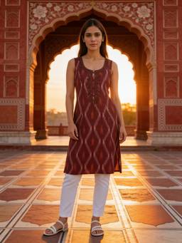 Rangita - Women Maroon Embroidered Kurta