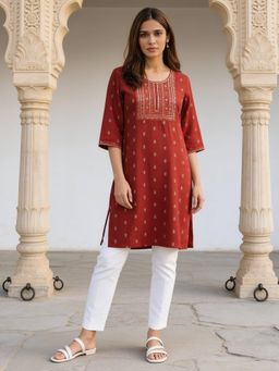 Rangita - Women Rust Embroidered Kurta