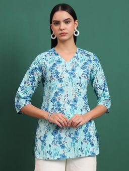 Rimika - Women Blue Floral Printed Straight Kurti
