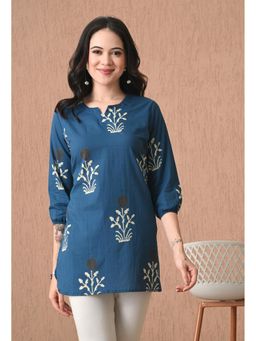 Rimika - Women Teal Floral Printed Straight Kurti