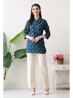 Rimika - Women Teal Blue Printed Straight Kurti