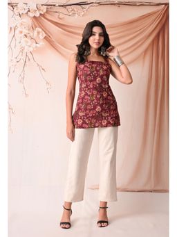 Rimika - Women Wine Jaal Printed Straight Kurti