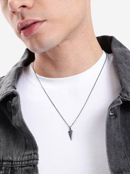 Carlton London - Men Silver Plated Oxidised Arrow head Necklace