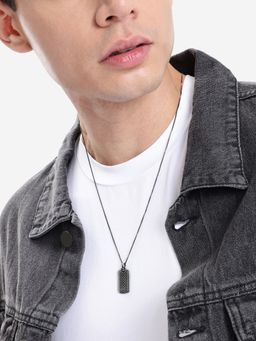 Carlton London - Men Silver Plated Oxidised Dog Tag Necklace