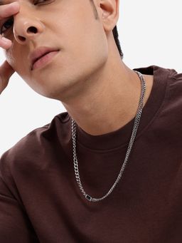 Carlton London - Men Silver Plated CZ Layered Curb Link Chain Necklace