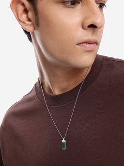 Carlton London - Men Rhodium Plated with CZ and Accent Stone Enamel Necklace