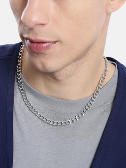 Carlton London - Men Silver Plated Elongated Oval Link Chain Necklace