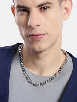 Carlton London - Men Silver Plated Cuban Link Chain Necklace