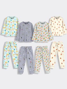 Orange Sugar - Full Sleeves T-Shirt & Joggers Furry Penguin Orange & Galaxy (Set of 4)