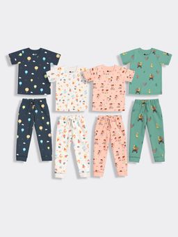 Orange Sugar - Half Sleeves T-Shirt & Joggers Frosty Garden Jungle & Hot Air (Set of 4)