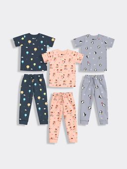 Orange Sugar - Half Sleeves T-Shirt & Joggers Garden Hot Air & Penguin (Set of 3)