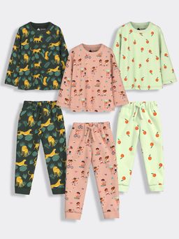 Orange Sugar - Full Sleeves T-Shirt & Joggers Garden Orange Bliss & Cheetah (Set of 3)