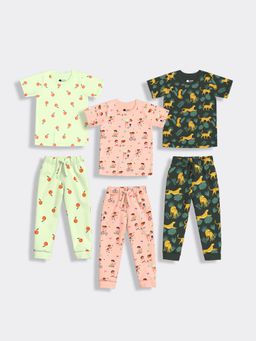 Orange Sugar - Half Sleeves T-Shirt & Joggers Garden Orange Bliss & Cheetah (Set of 3)