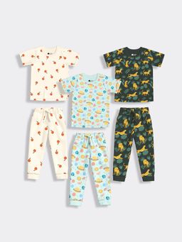 Orange Sugar - Half Sleeves T-Shirt & Joggers Galaxy Orange & Cheetah (Set of 3)