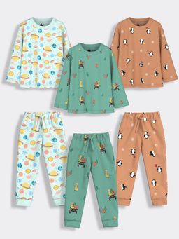 Orange Sugar - Full Sleeves T-Shirt & Joggers Galaxy Penguin Chill & Jungle (Set of 3)
