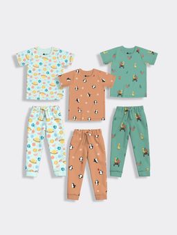 Orange Sugar - Half Sleeves T-Shirt & Joggers Galaxy Penguin Chill & Jungle (Set of 3)