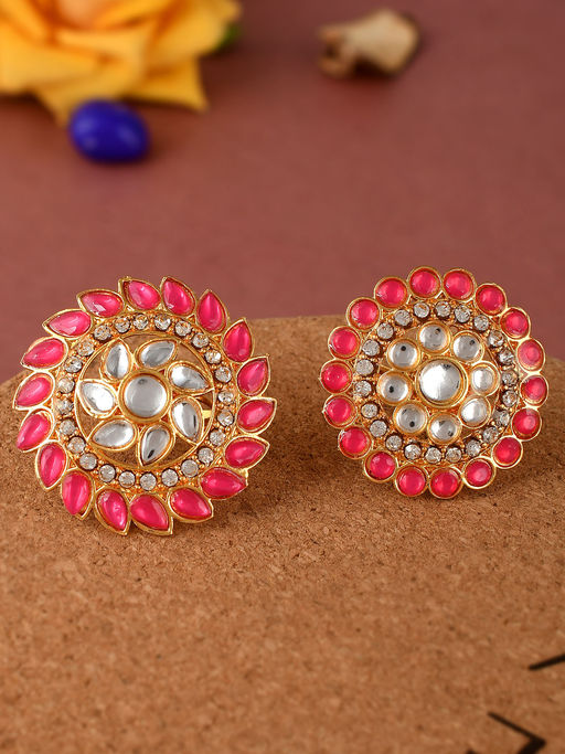 Silvermerc Designs Gold Plated Kundan Enamelled Traditional Finger Rings (Set of 2)