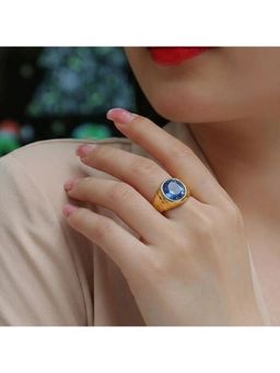 Arvino - Gold Plated Stone Dome 92.5 Sterling Silver Men's Blue Ring