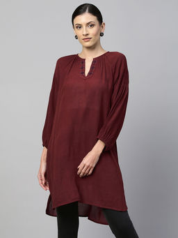Chemistry - Burgundy Crinkle Rayon Embroidered Kurta