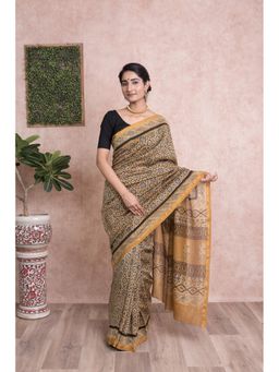 KISHORI - Ajrak Print Geometric Pattern Chanderi Silk Saree with Unstitched Blouse - Multi-Color