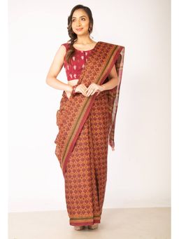 Unnati Silks - Multi Pure Krisha Block Printed Cotton Saree with Unstitched Blouse