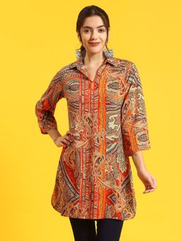 Shree - Women Rayon Red Ornamental Print Tunic