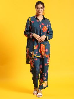 Shree - Women Rayon Teal Print Co-Ord (Set Of 2)