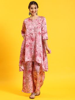 Shree - Women Crepe Pink Tropical Print Co-Ord (Set Of 2)