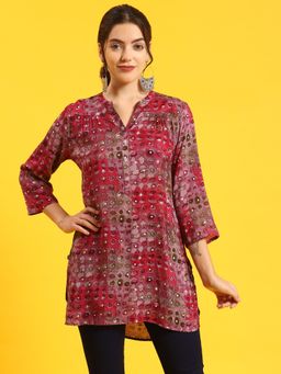 Shree - Women Muslin Purple Ornamental Print Tunic
