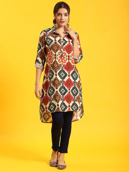Shree - Women Rayon Multicolor Ikat Print Kurta