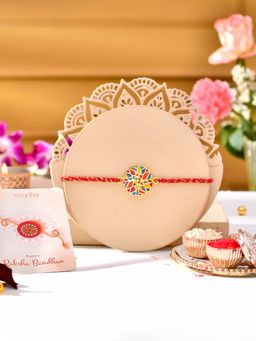 Voylla - Mosaic Multi-Color Enamel Rakhi With Roli Chawal And Card For Brother (Set of 3)