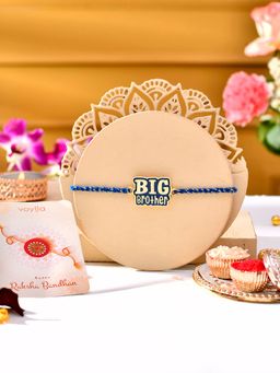 Voylla - Blue Enamel Big Brother Rakhi With Roli Chawal And Card (Set of 3)