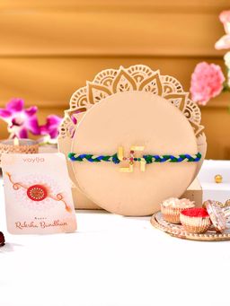 Voylla - Multicolor Navratan Swastik Rakhi With Roli Chawal And Card (Set of 3)