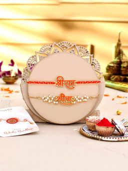 Voylla - Sita-Ram Vermilion Rakhi Bracelet With Roli Chawal And Card For Brother (Set of 4)