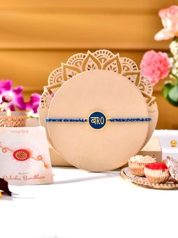 Voylla - Blue Enamel Bro Rakhi With Roli Chawal And Card (Set of 3)