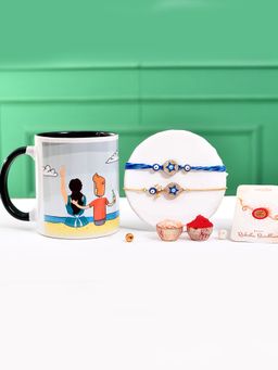 Voylla - Evil Eye Thread Bhaiya Bhabhi Rakhi Bracelet With Roli Chawal & Mug (Set of 5)