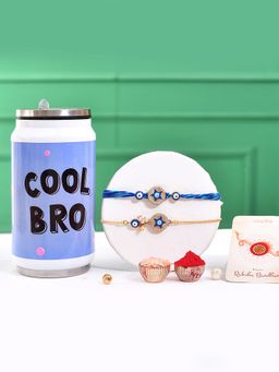 Voylla - Evil Eye Chain Bhaiya Bhabhi Rakhi Bracelet With Roli Chawal & Bottle (Set of 5)