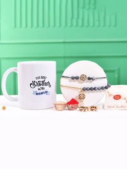 Voylla - Pearls Enamelled Bhaiya Bhabhi Rakhi Bracelet With Roli Chawal & Mug (Set of 5)