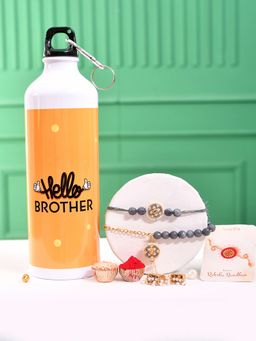 Voylla - White Pearls Bhaiya Bhabhi Rakhi Bracelet With Roli Chawal & Bottle (Set of 5)