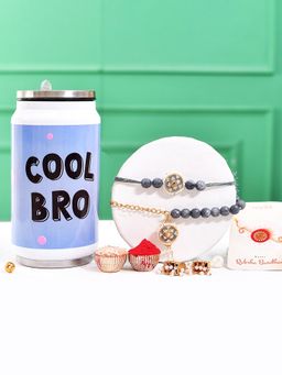 Voylla - White Pearls Bhaiya Bhabhi Rakhi Bracelet With Roli Chawal & Bottle (Set of 5)