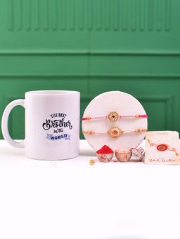 Voylla - Colourful Gems Traditional Rakhi With Roli Chawal & The Best Brother Mug (Set of 5)